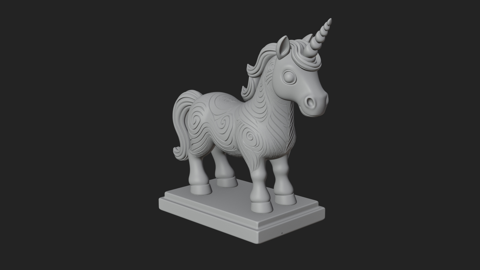 Cute Cartoon Unicorn Statue Design 2 3D Print Model 3D Model