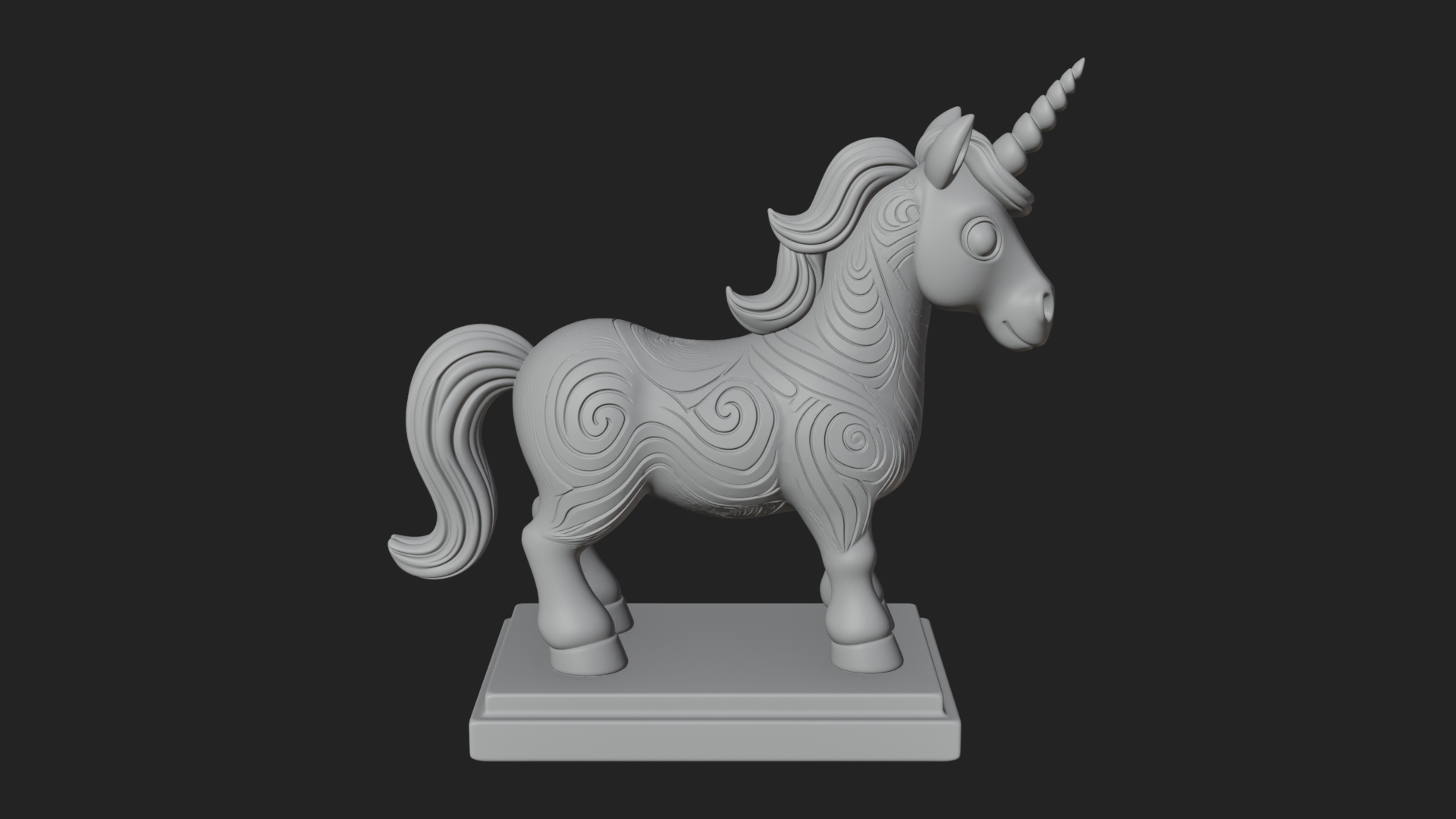Cute Cartoon Unicorn Statue Design 2 3D Print Model 3D Model