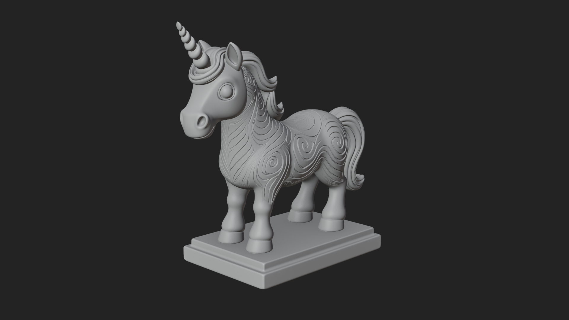Cute Cartoon Unicorn Statue Design 2 3D Print Model 3D Model