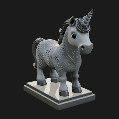 Cute Cartoon Unicorn Statue Design 2 3D Print Model