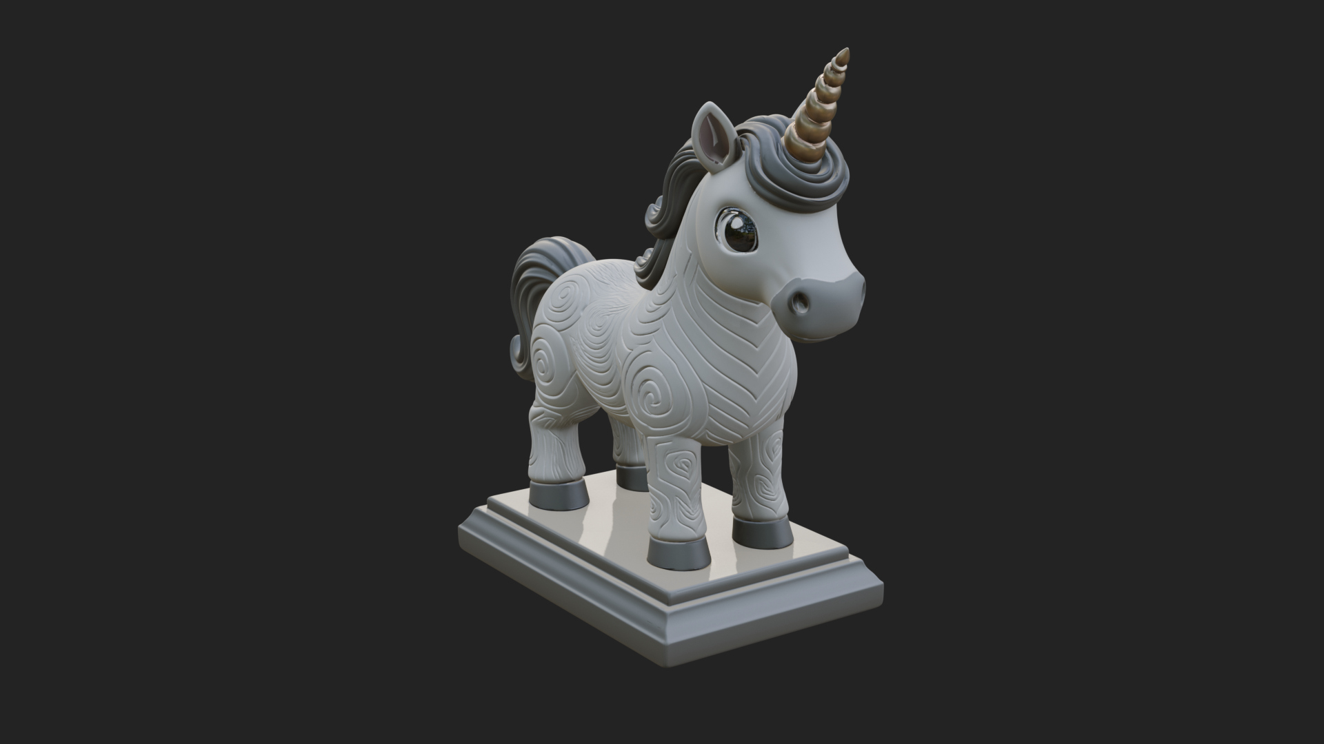 Cute Cartoon Unicorn Statue Design 4 3D Print Model 3D Model