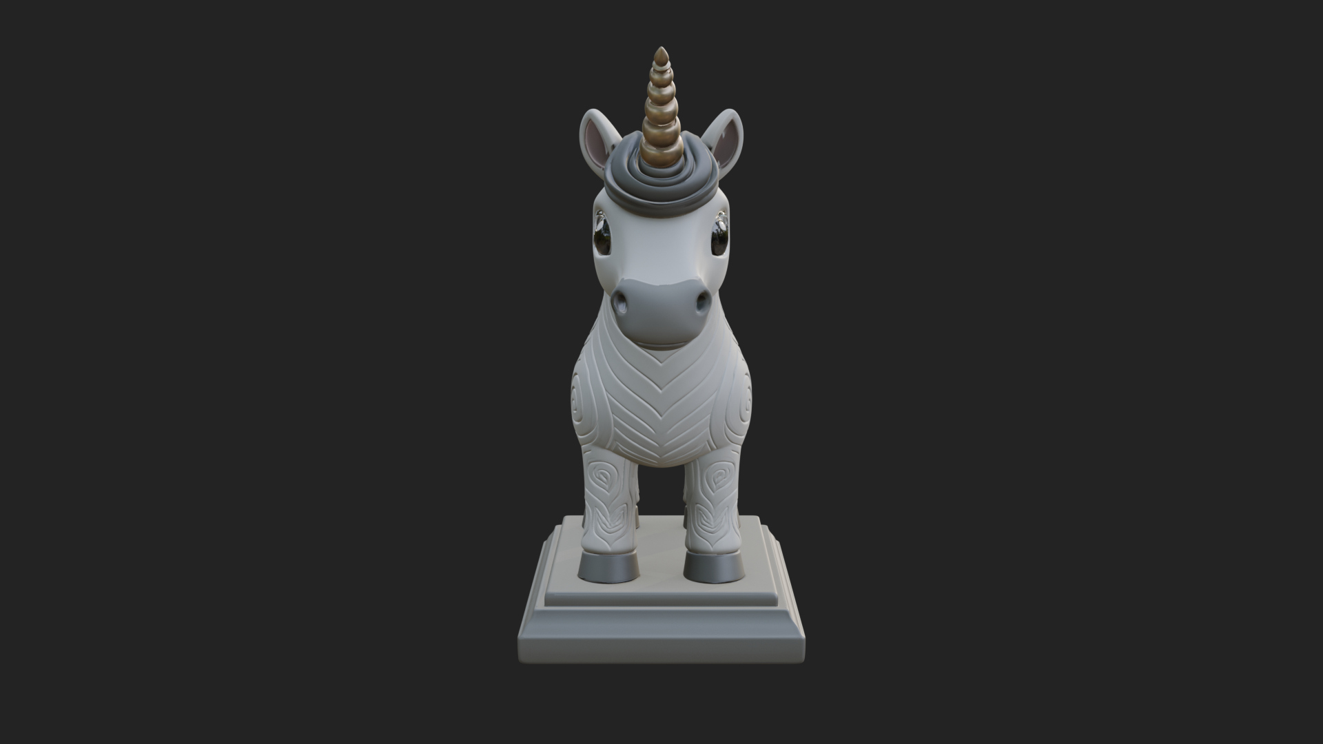 Cute Cartoon Unicorn Statue Design 4 3D Print Model 3D Model