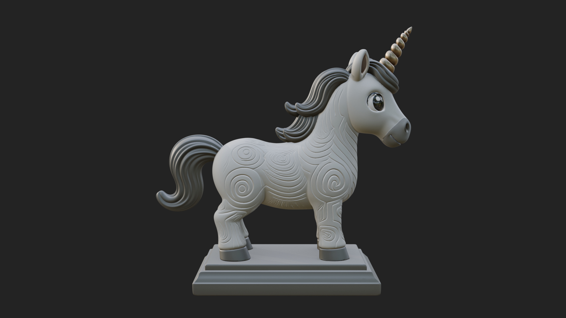 Cute Cartoon Unicorn Statue Design 4 3D Print Model 3D Model