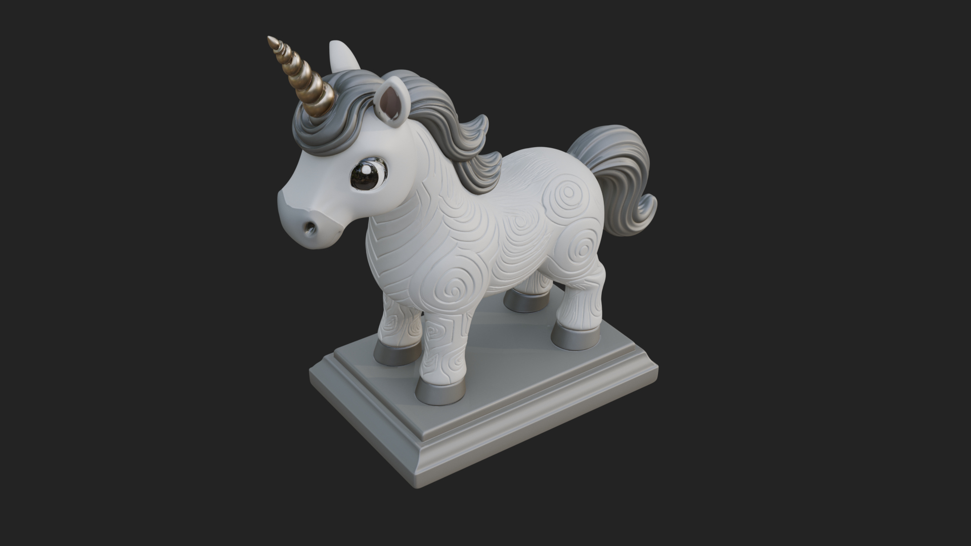Cute Cartoon Unicorn Statue Design 4 3D Print Model 3D Model