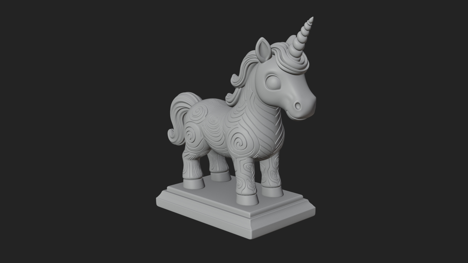 Cute Cartoon Unicorn Statue Design 4 3D Print Model 3D Model