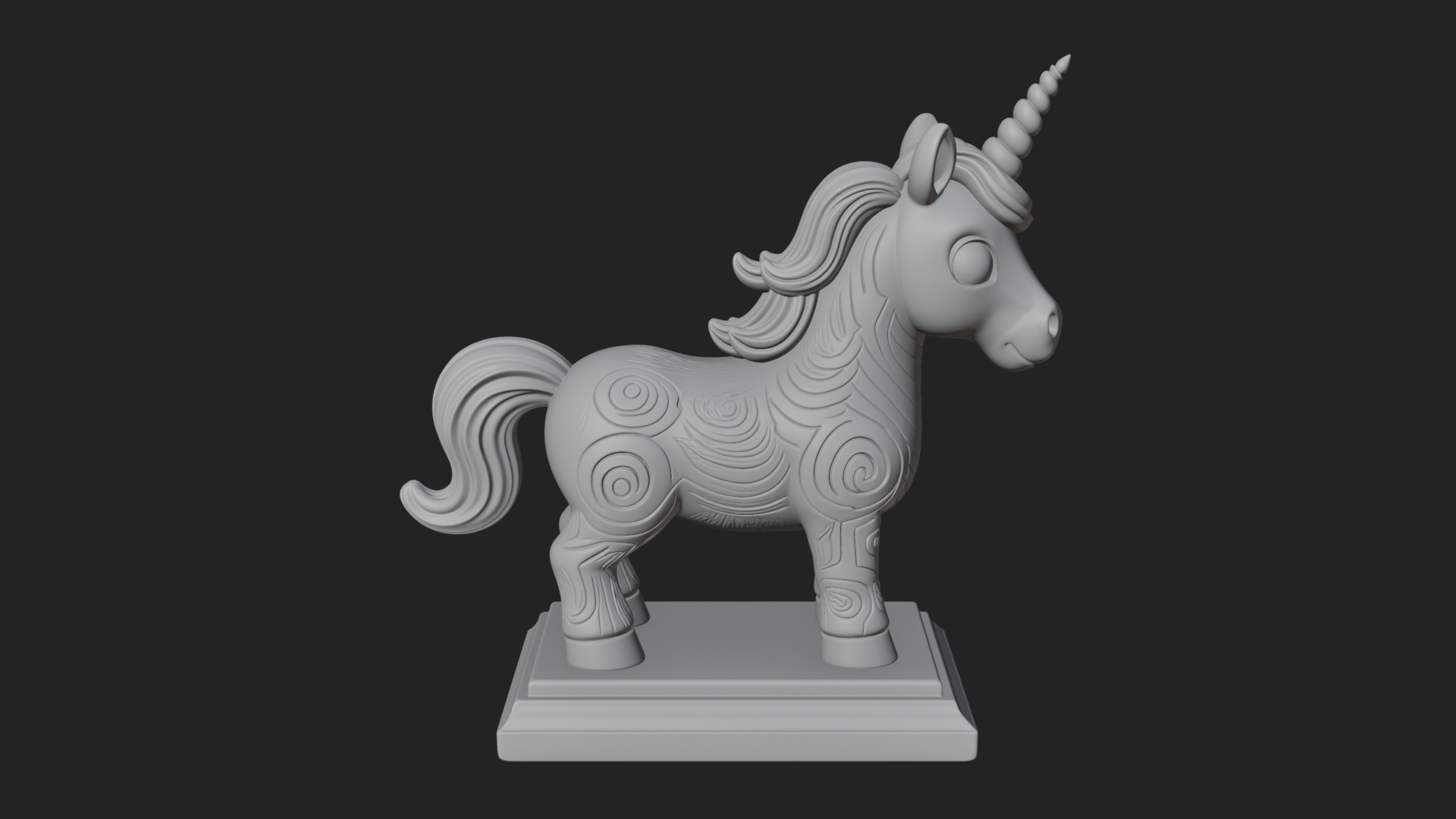 Cute Cartoon Unicorn Statue Design 4 3D Print Model 3D Model