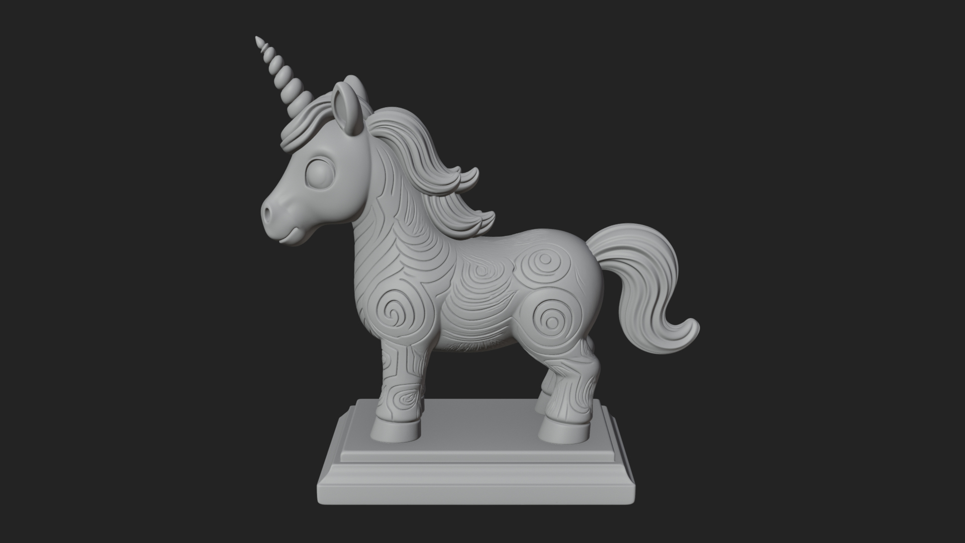 Cute Cartoon Unicorn Statue Design 4 3D Print Model 3D Model