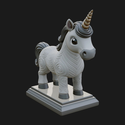 Cute Cartoon Unicorn Statue Design 4 3D Print Model