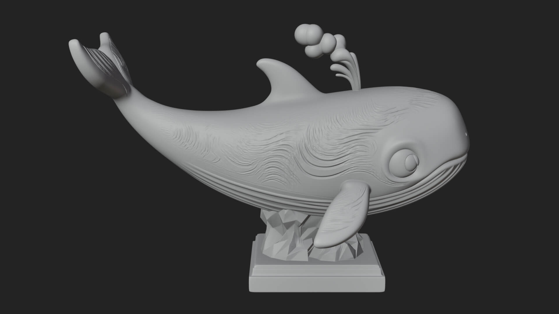 Cute Cartoon Whale Statue Design 1 3D Print Model 3D Model