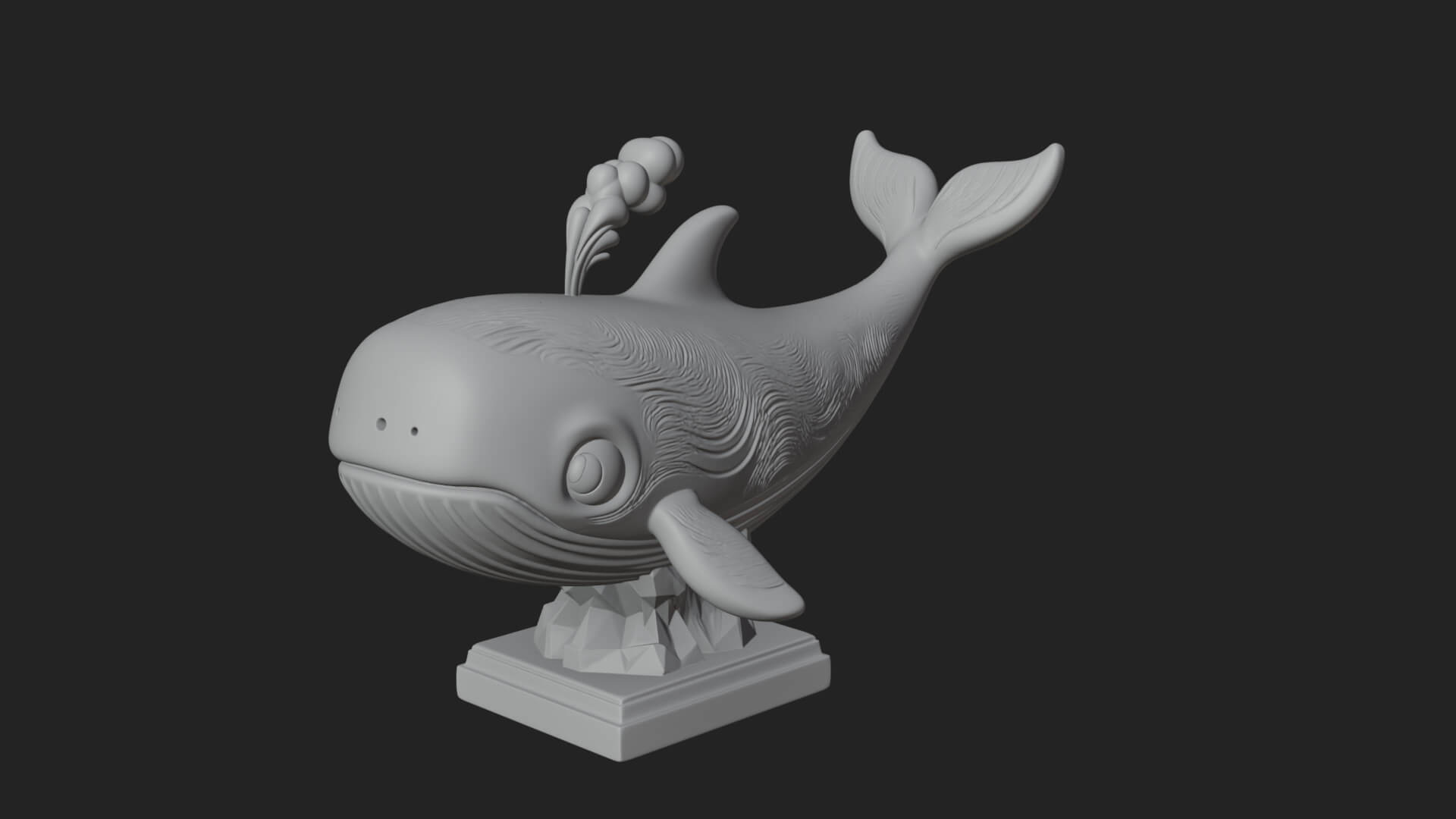 Cute Cartoon Whale Statue Design 1 3D Print Model 3D Model