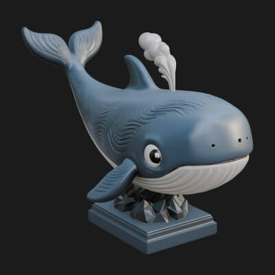 Cute Cartoon Whale Statue Design 1 3D Print Model