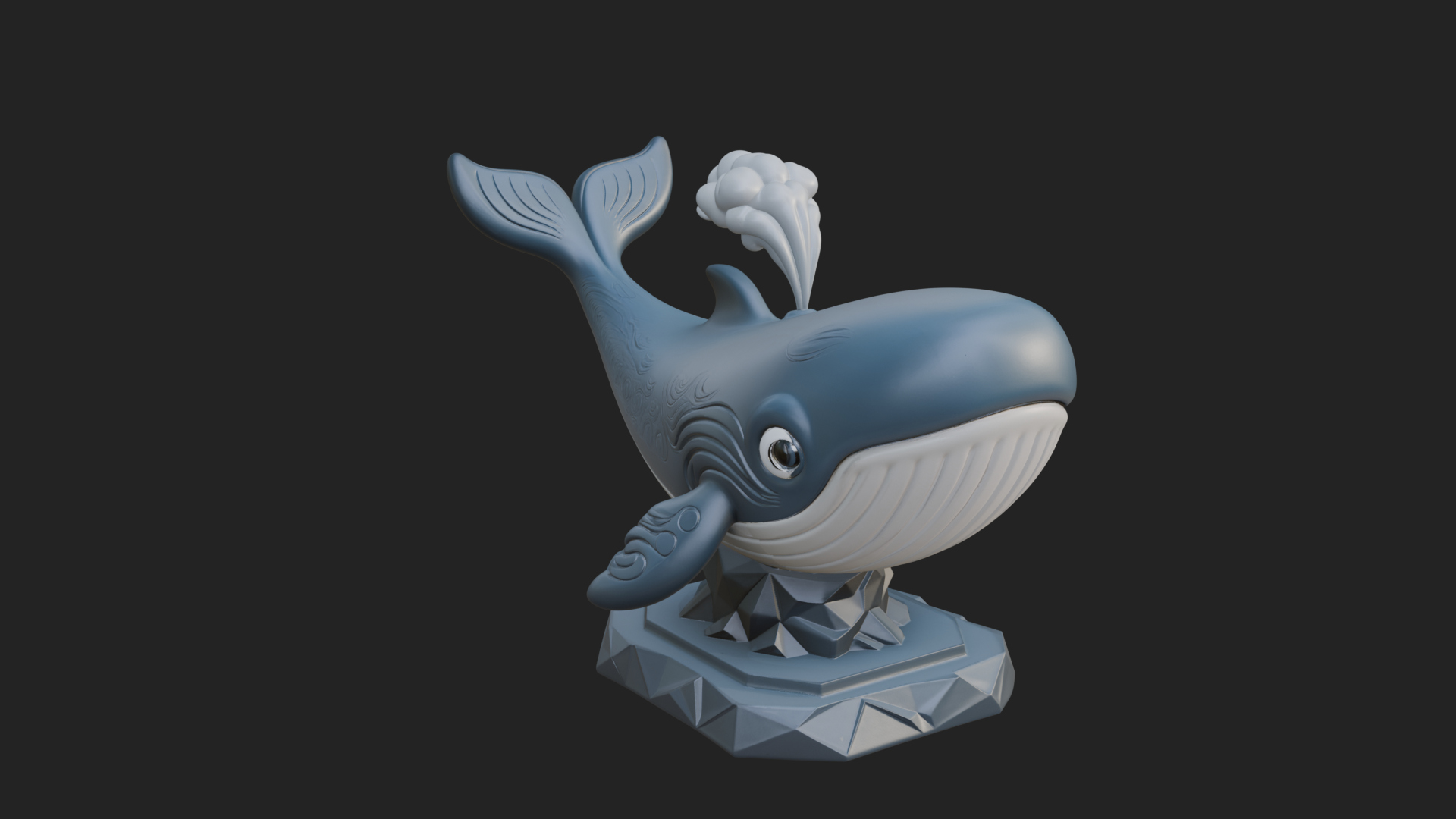 Cute Cartoon Whale Statue Design 2 3D Print Model 3D Model