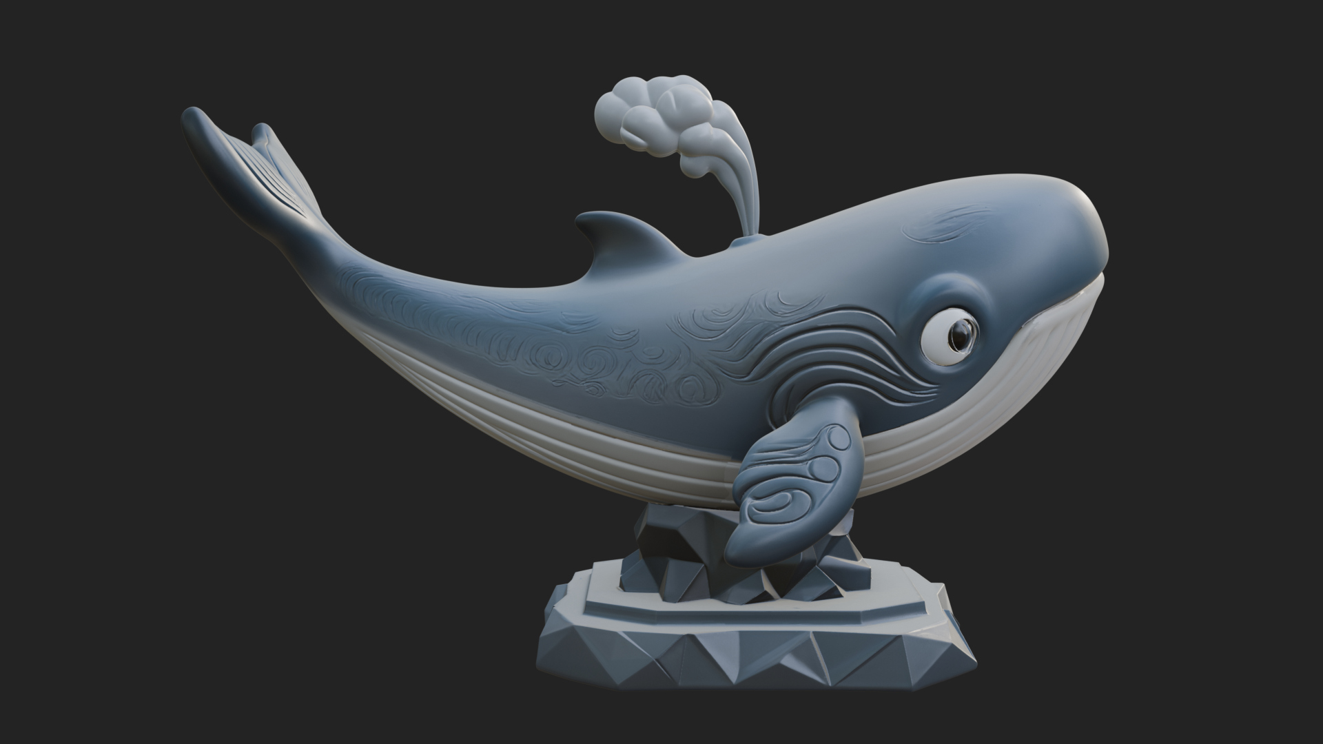 Cute Cartoon Whale Statue Design 2 3D Print Model 3D Model