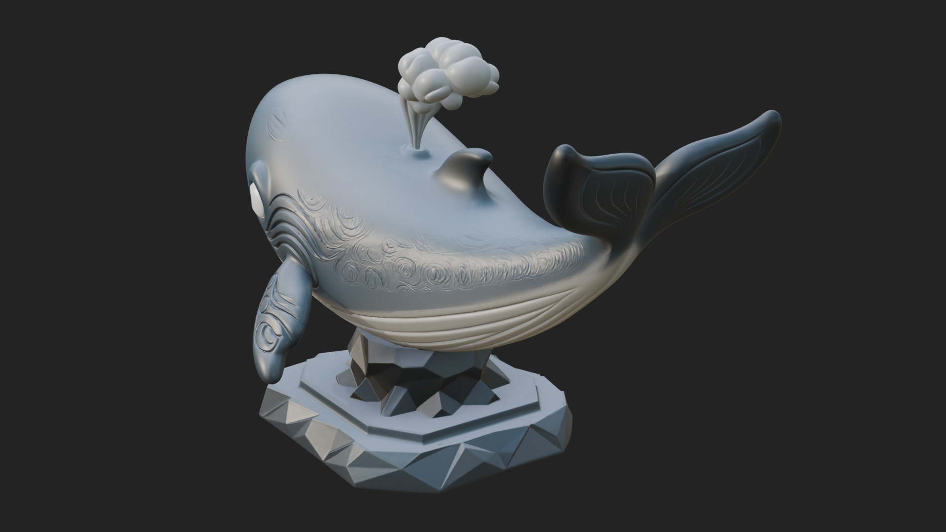 Cute Cartoon Whale Statue Design 2 3D Print Model 3D Model