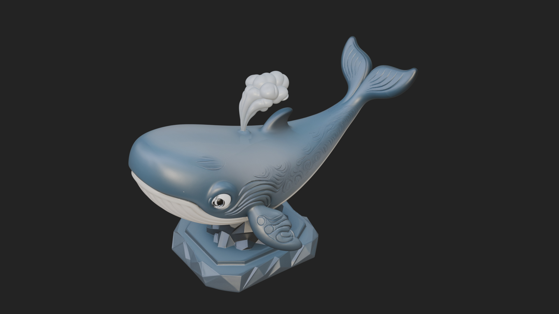 Cute Cartoon Whale Statue Design 2 3D Print Model 3D Model