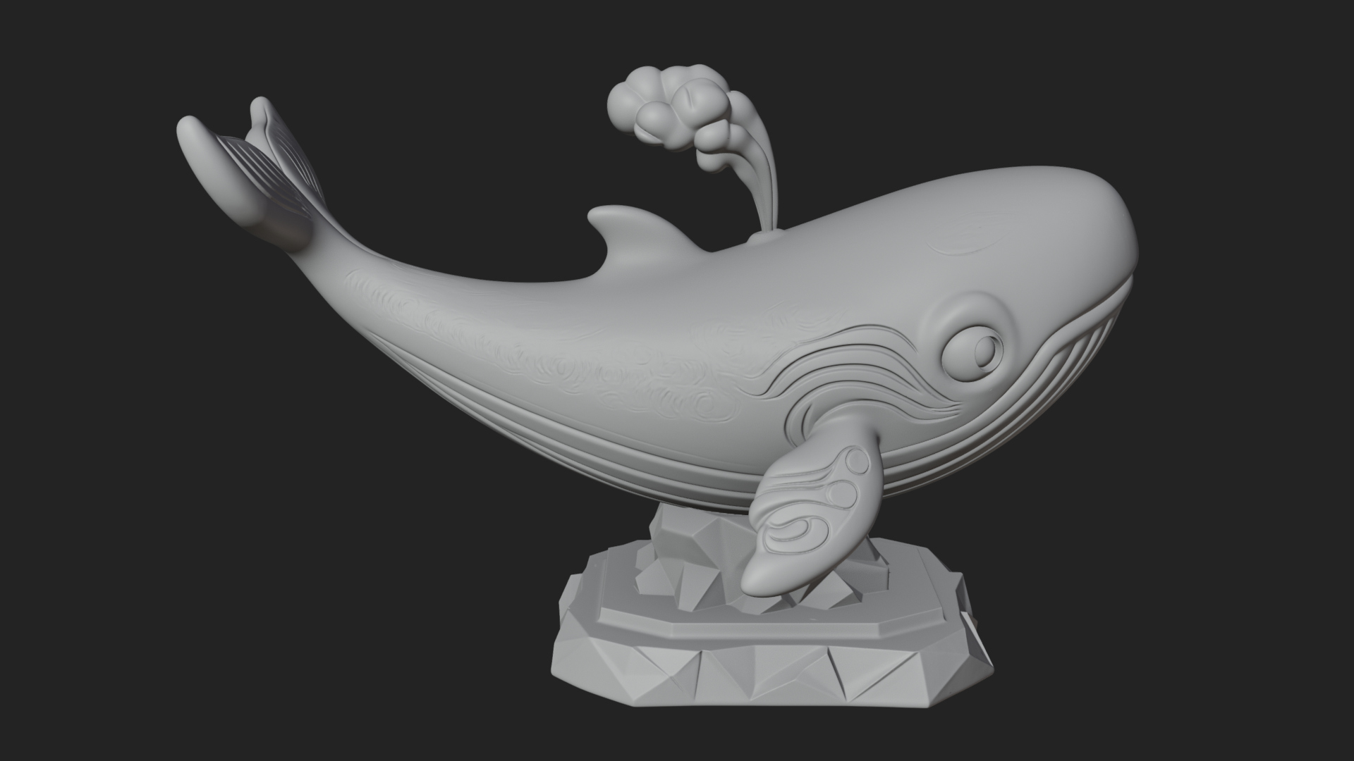 Cute Cartoon Whale Statue Design 2 3D Print Model 3D Model
