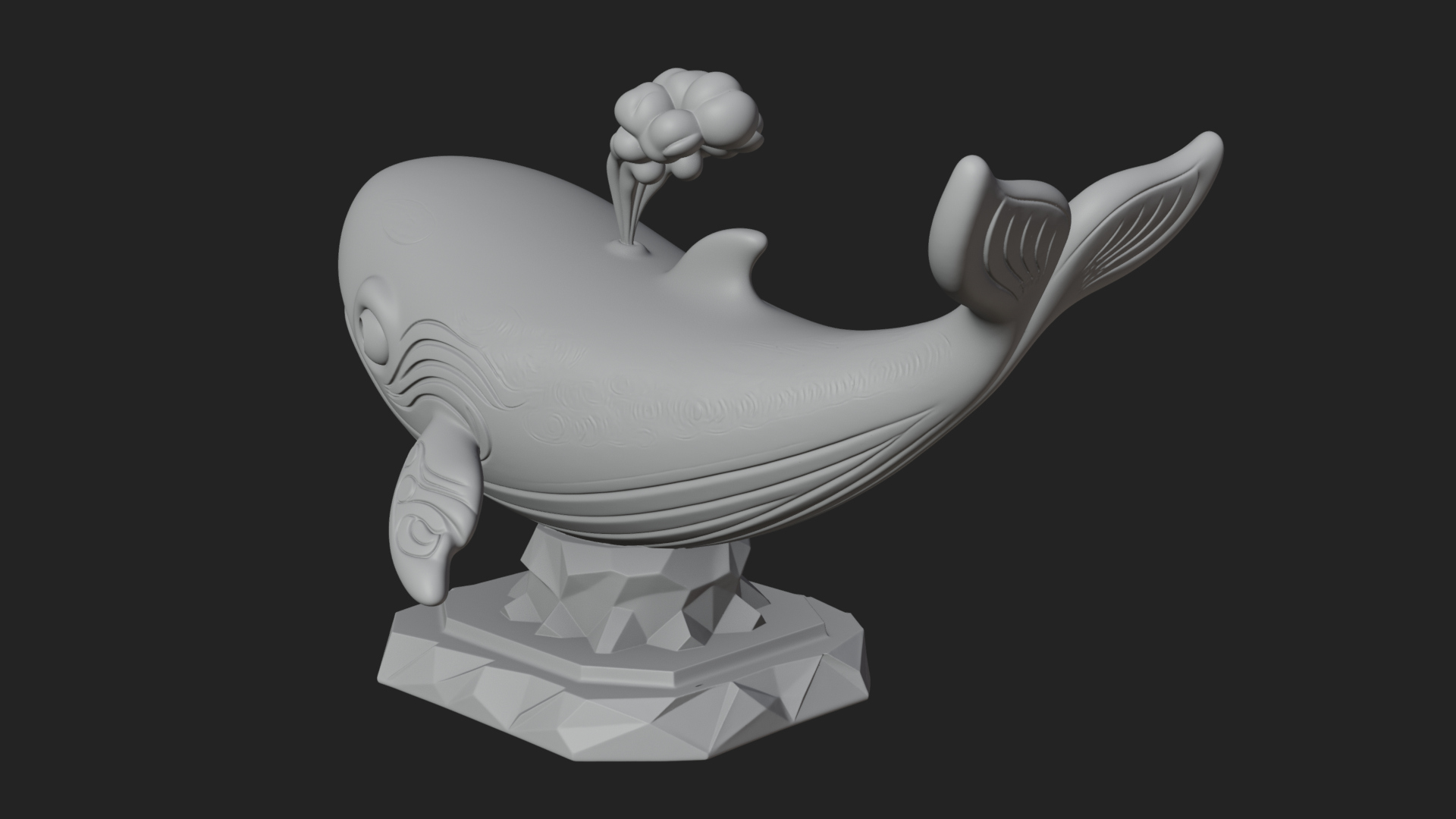 Cute Cartoon Whale Statue Design 2 3D Print Model 3D Model