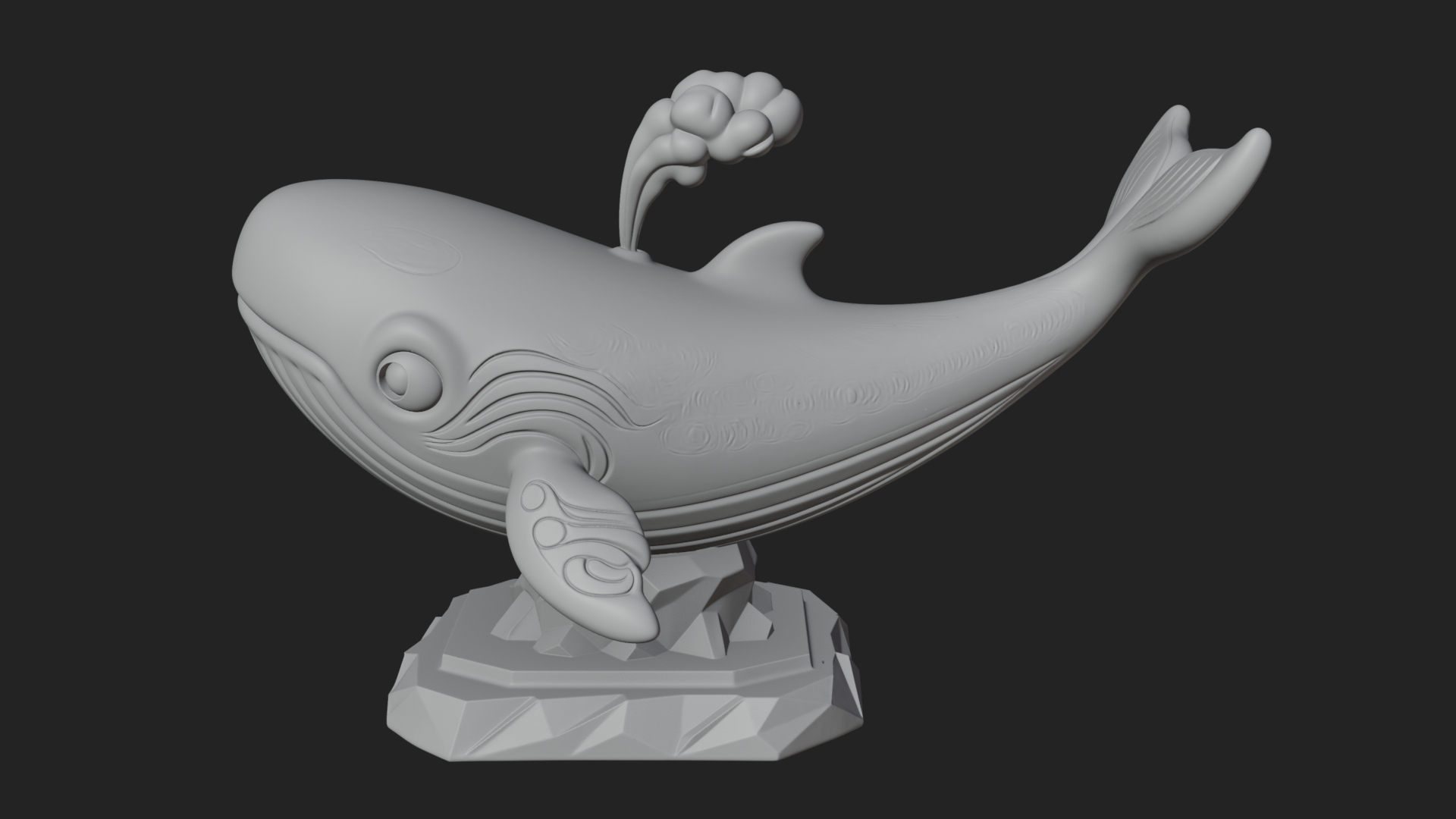 Cute Cartoon Whale Statue Design 2 3D Print Model 3D Model