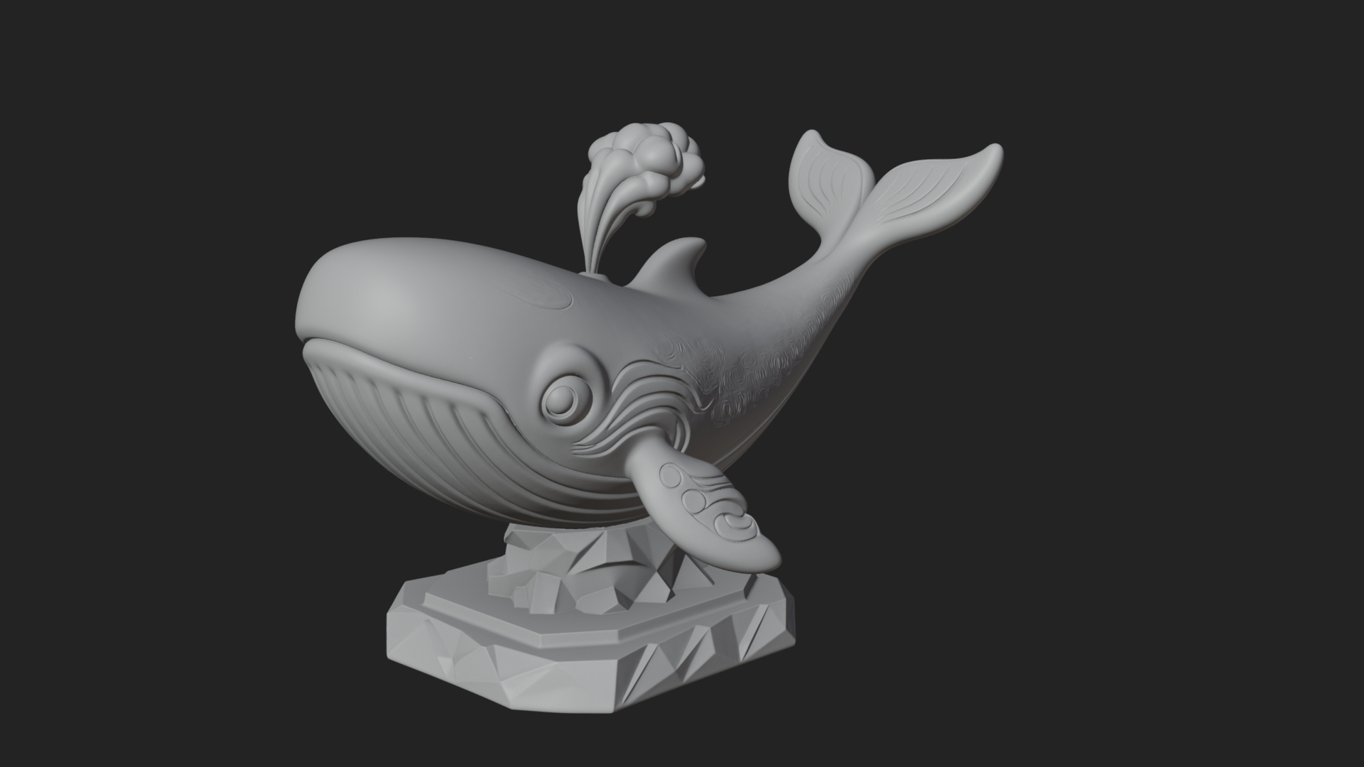 Cute Cartoon Whale Statue Design 2 3D Print Model 3D Model
