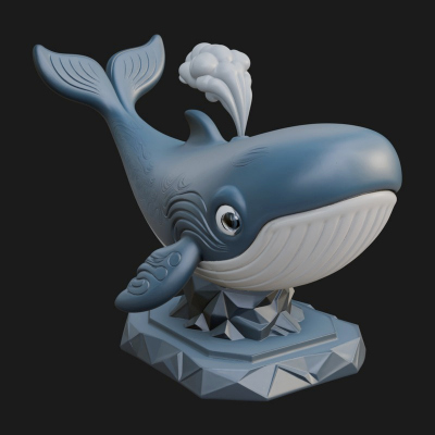 Cute Cartoon Whale Statue Design 2 3D Print Model