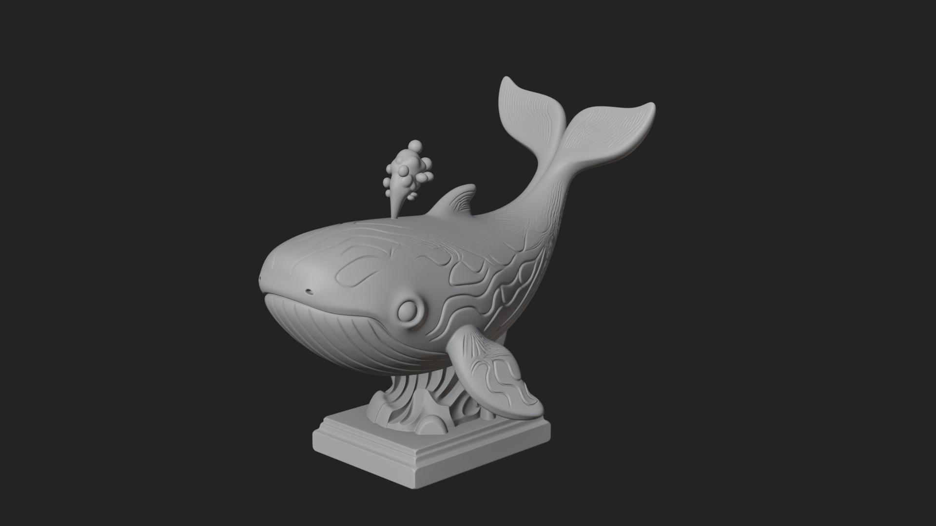 Cute Cartoon Whale Statue Design 4 3D Print Model 3D Model