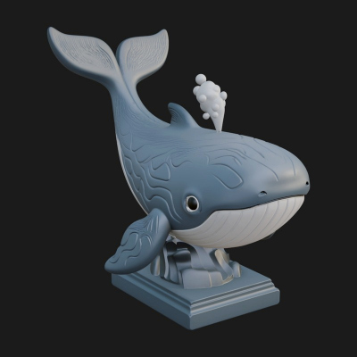 Cute Cartoon Whale Statue Design 4 3D Print Model