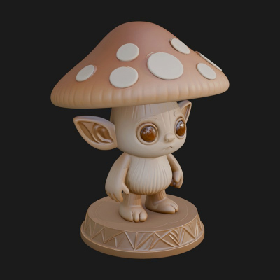 Cute Mushroom Cap Sprite Statue Design 2 3D Print Model