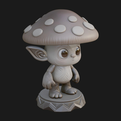 Cute Mushroom Cap Sprite Statue Design 4 3D Print Model