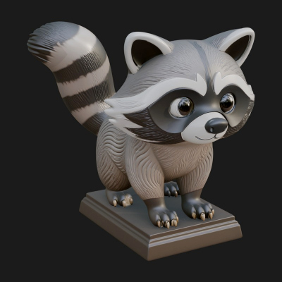 Cute Raccoon Statue Design 2 3D Print Model
