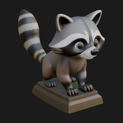 Cute Raccoon Statue Design 4 3D Print Model