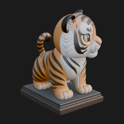 Cute Tiger Cub Statue Design 1 3D Print Model