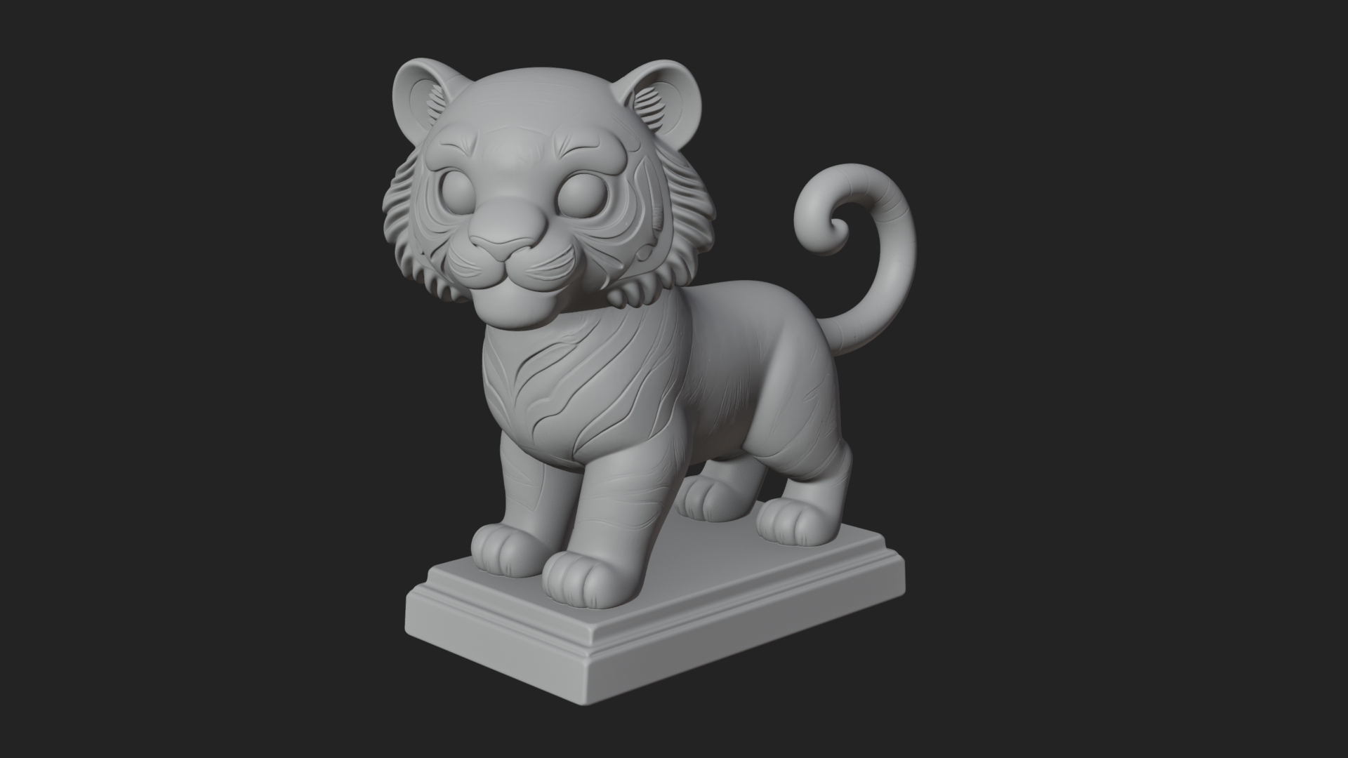 Cute Tiger Cub Statue Design 2 3D Print Model 3D Model