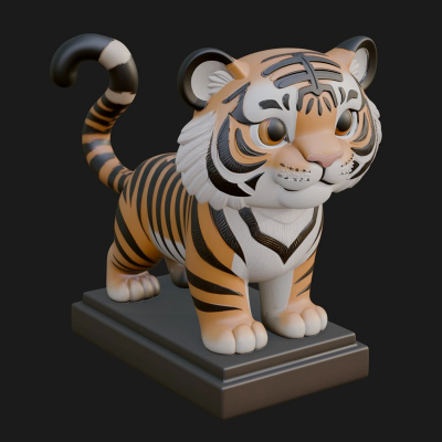 Cute Tiger Cub Statue Design 3 3D Print Model