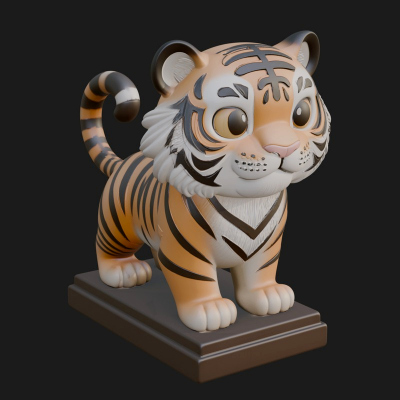 Cute Tiger Cub Statue Design 4 3D Print Model