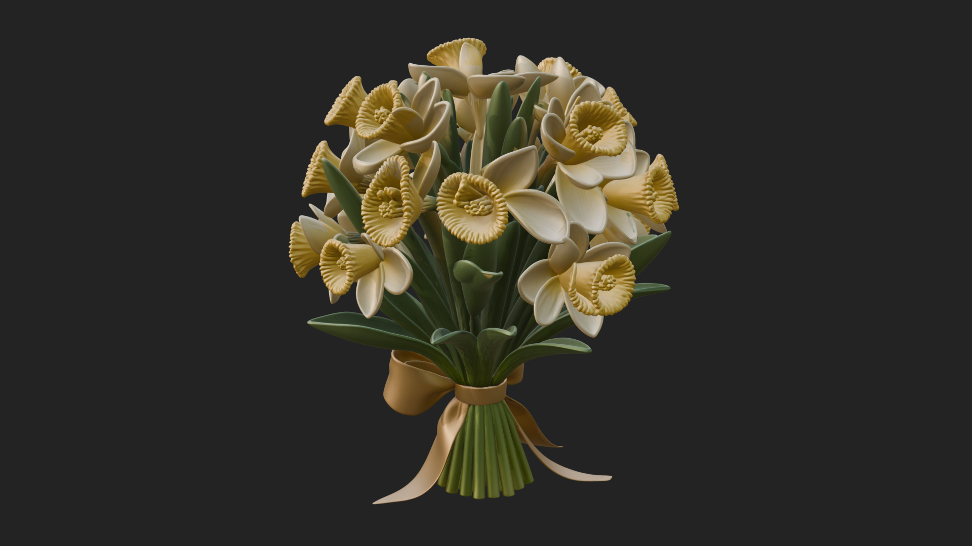 Daffodil Flower Bouquet Ornament Design 1 3D Print Model 3D Model