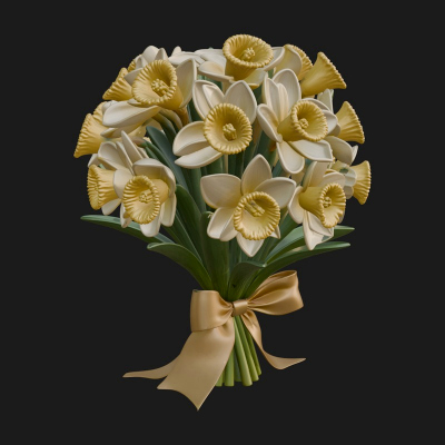 Daffodil Flower Bouquet Ornament Design 1 3D Print Model