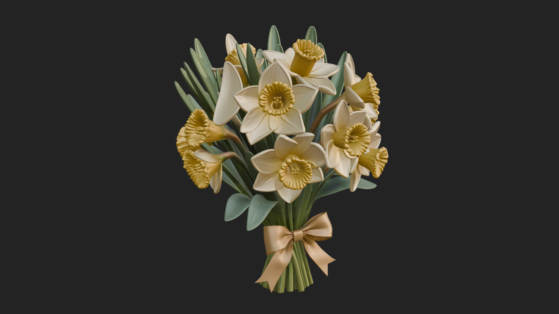 Daffodil Flower Bouquet Ornament Design 2 3D Print Model 3D Model