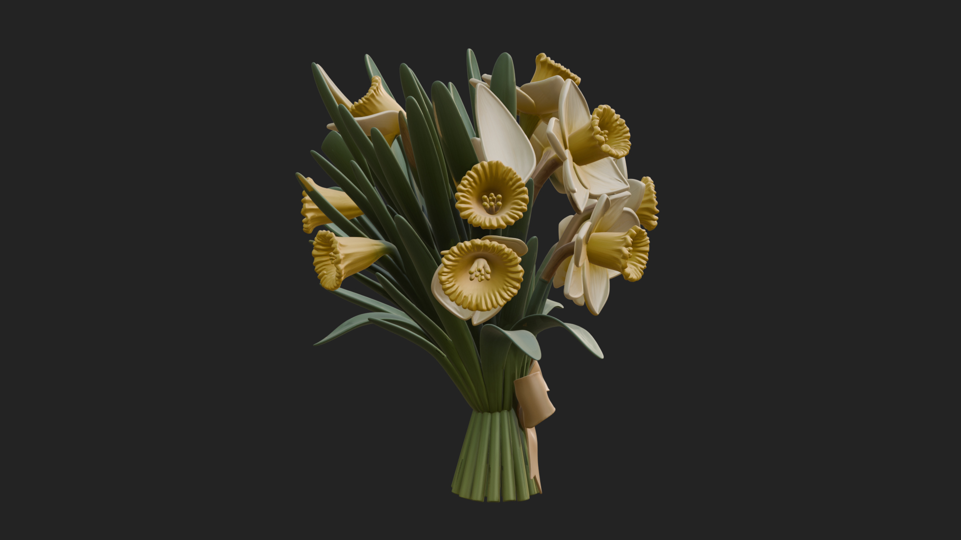 Daffodil Flower Bouquet Ornament Design 2 3D Print Model 3D Model
