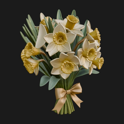 Daffodil Flower Bouquet Ornament Design 2 3D Print Model