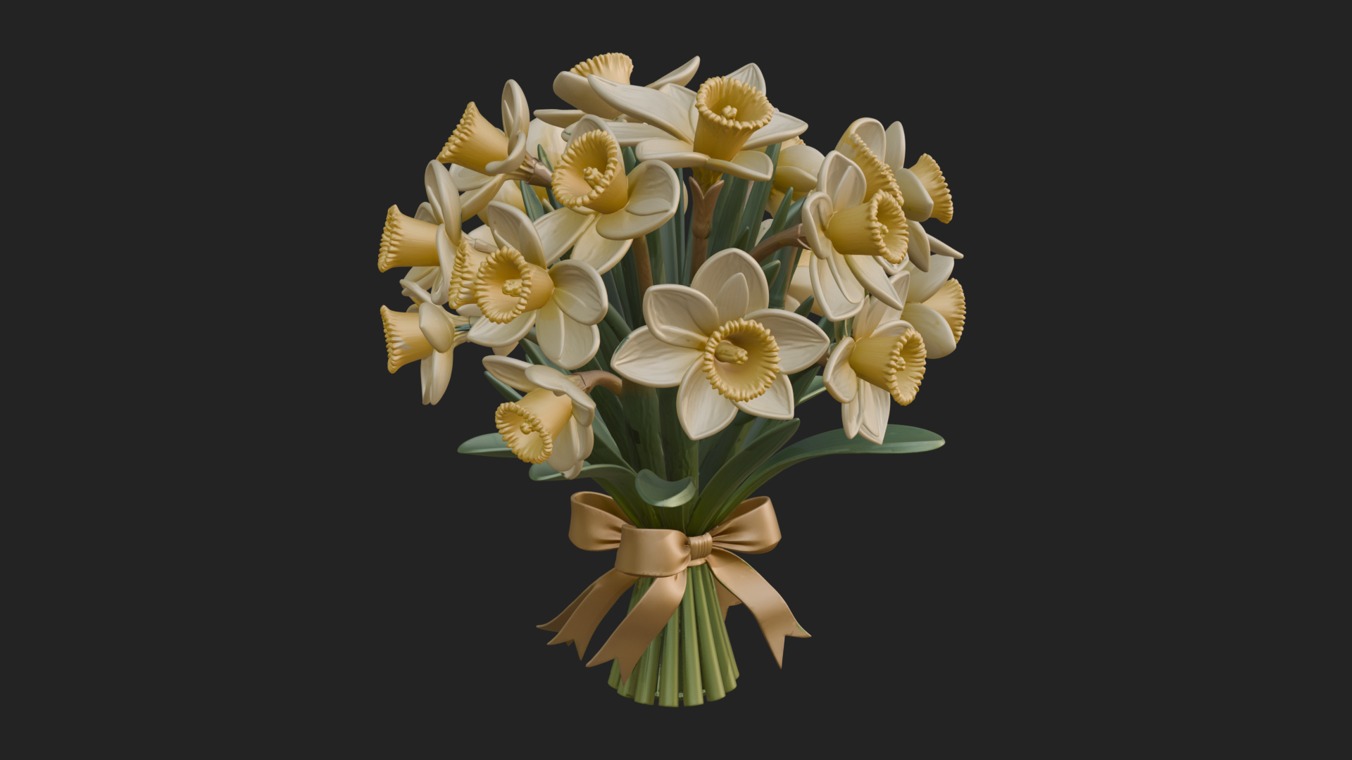 Daffodil Flower Bouquet Ornament Design 3 3D Print Model 3D Model