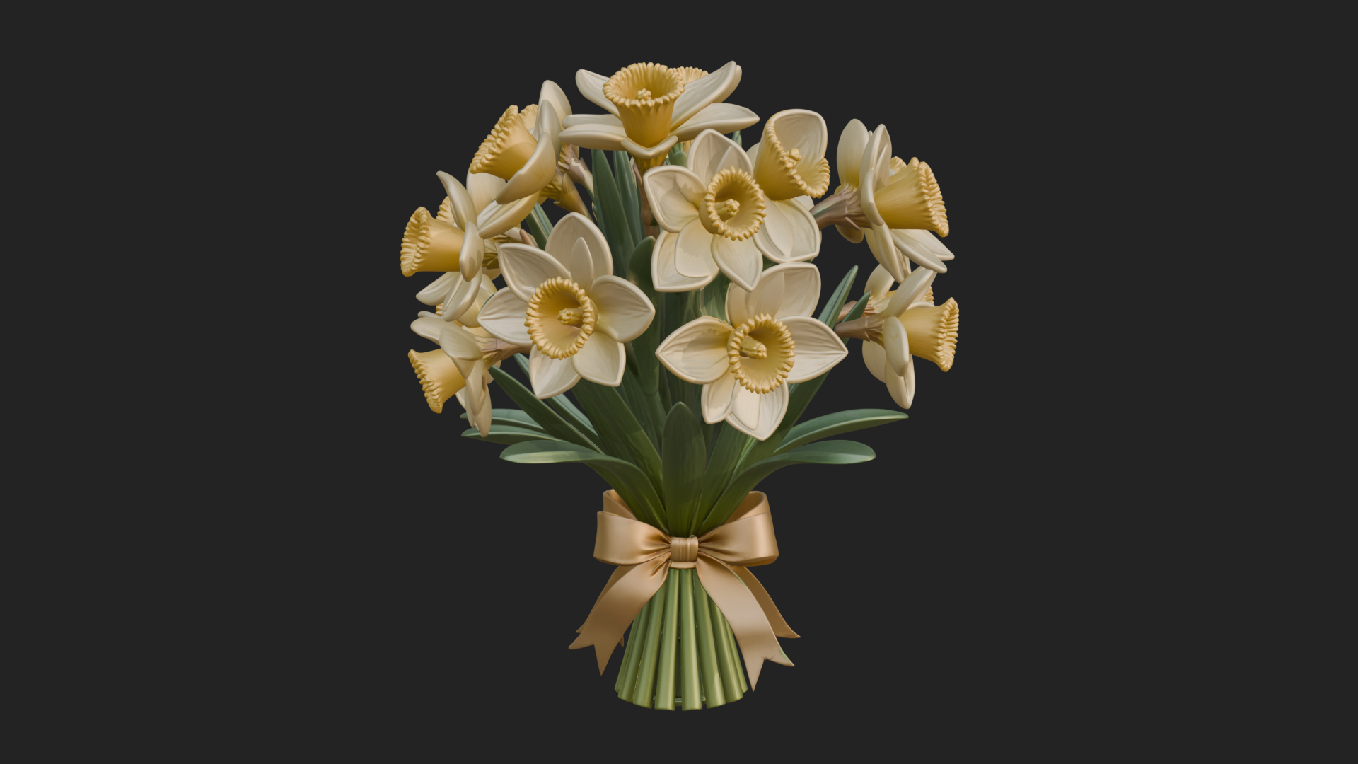 Daffodil Flower Bouquet Ornament Design 3 3D Print Model 3D Model