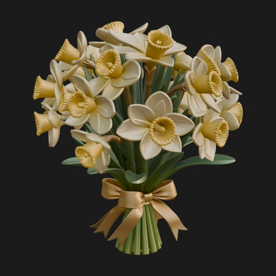Daffodil Flower Bouquet Ornament Design 3 3D Print Model