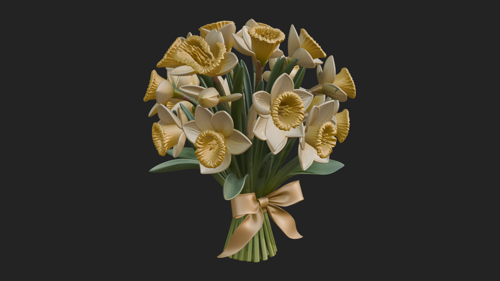 Daffodil Flower Bouquet Ornament Design 4 3D Print Model 3D Model