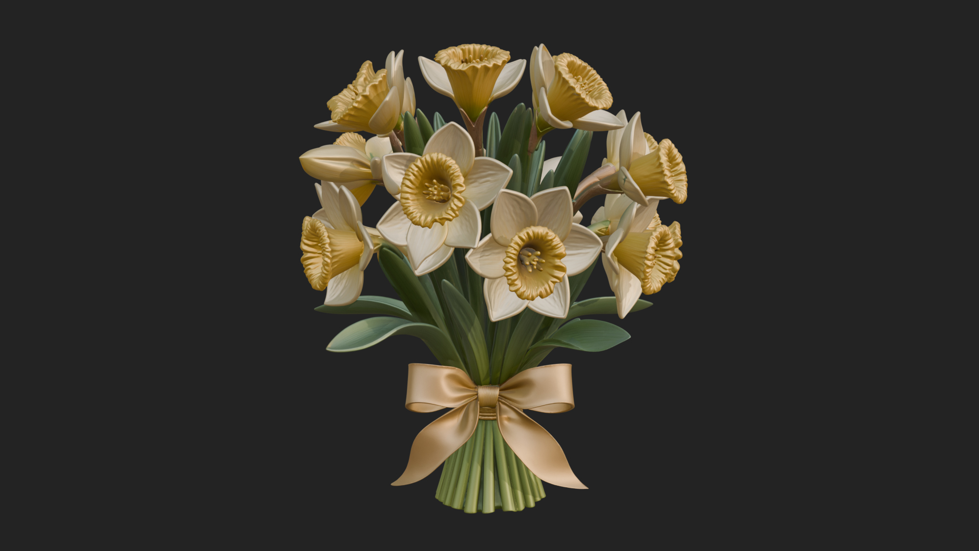 Daffodil Flower Bouquet Ornament Design 4 3D Print Model 3D Model