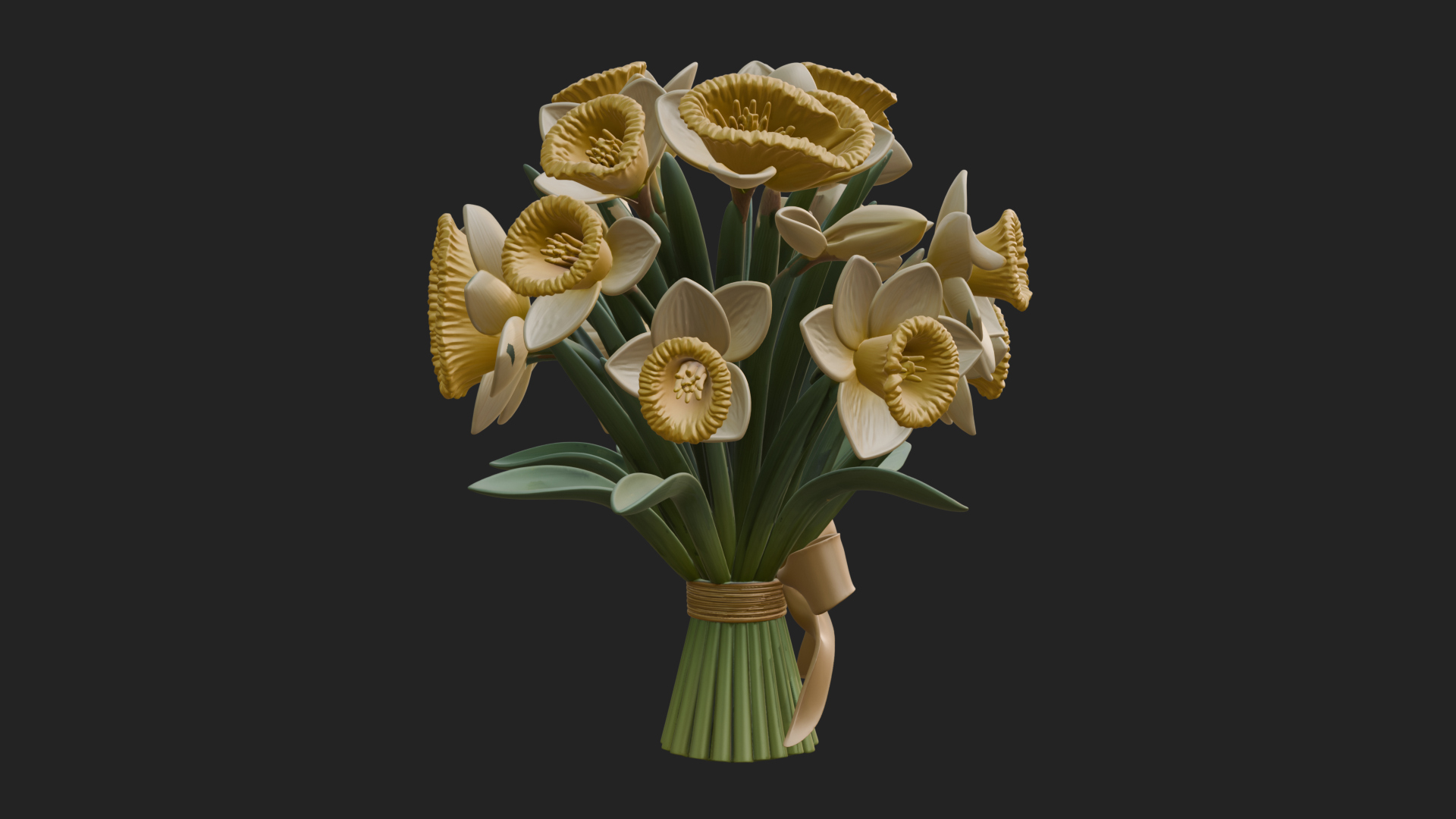 Daffodil Flower Bouquet Ornament Design 4 3D Print Model 3D Model
