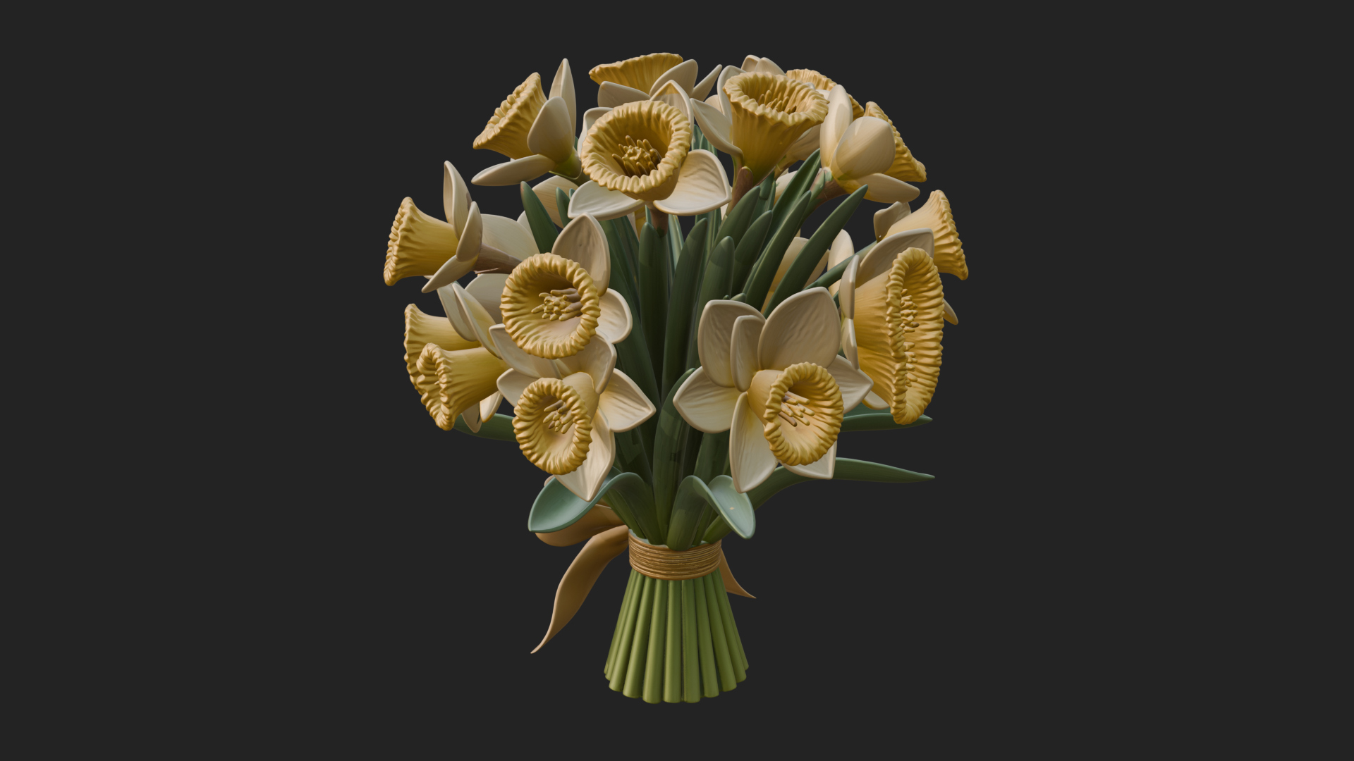 Daffodil Flower Bouquet Ornament Design 4 3D Print Model 3D Model