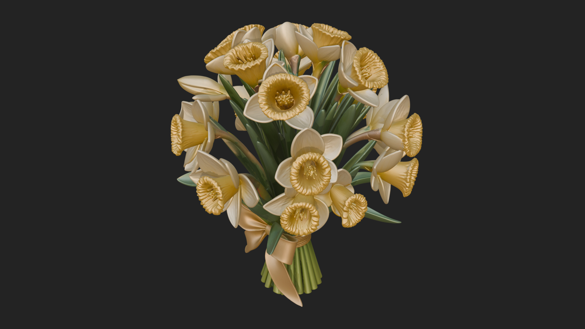 Daffodil Flower Bouquet Ornament Design 4 3D Print Model 3D Model