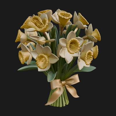 Daffodil Flower Bouquet Ornament Design 4 3D Print Model