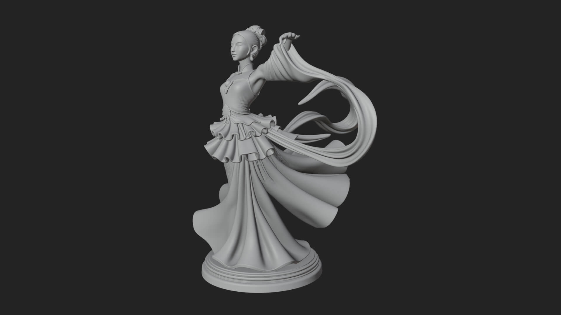 Dancing Celestial Maiden Statue Design 15 3D Print Model 3D Model
