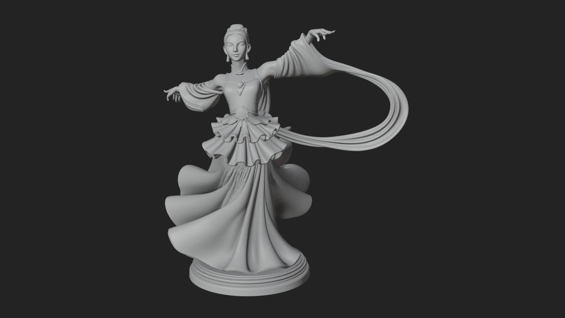 Dancing Celestial Maiden Statue Design 15 3D Print Model 3D Model